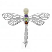 Gemstone and Pearl Dragon Fly Pin Pendant