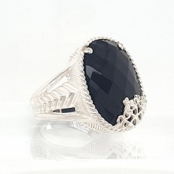 JMH Jewellery Silver Black Onyx Cigar Ring