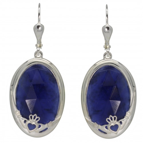 8760 Faceted Sodalite Claddagh Earrings